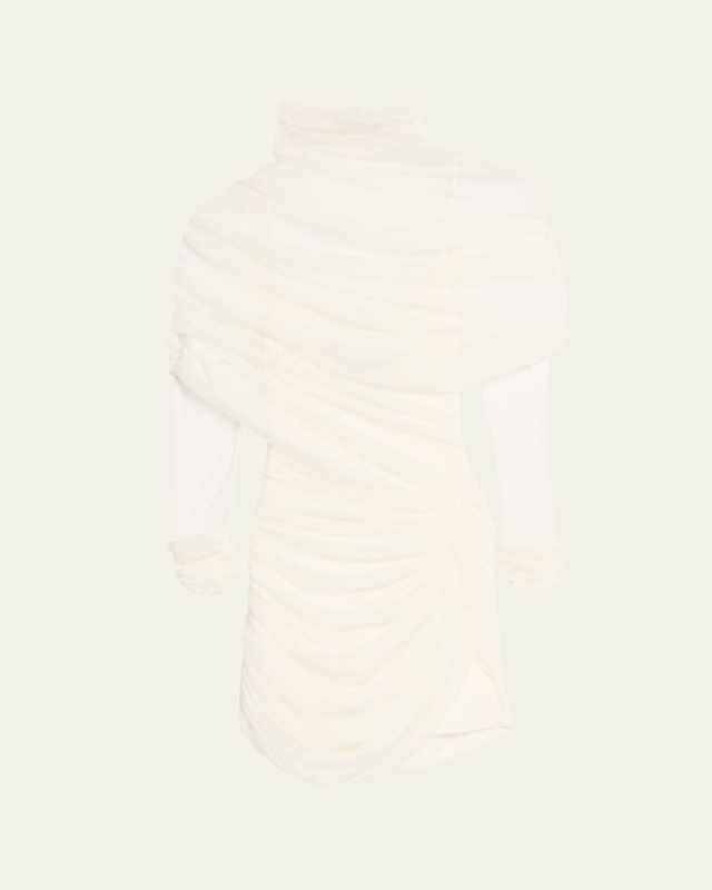 Christo Sheer Wrap Long-Sleeve Mini Dress